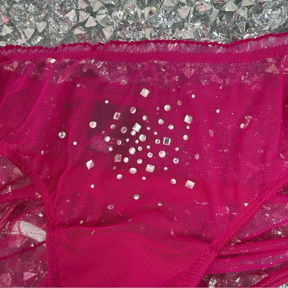 Victoria’s Secret set 2 piece rhinestone Sheer Fuchsia Babydoll matching ribbon - Picture 7 of 14